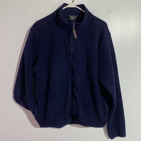 Vtg LL Bean Jacket Mens L Blue Full Zip Fleece Outdoor Traveler Pockets Warm - Picture 1 of 15